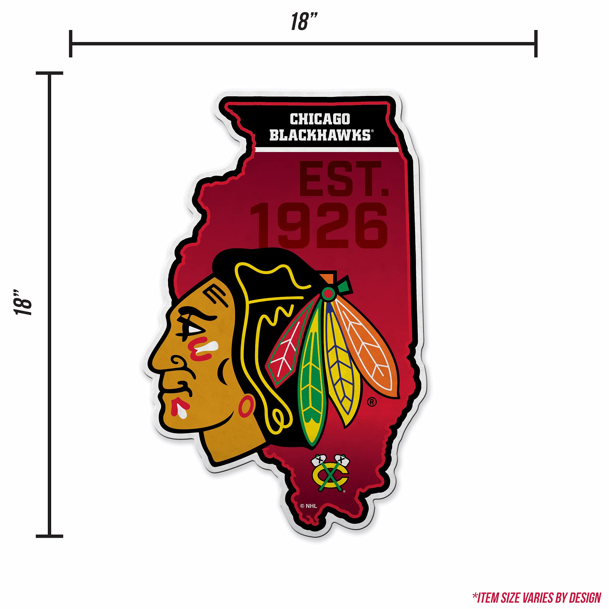 Rico Industries Nhl Hockey Chicago Blackhawks State Shape Shape Cut Pennant - Home And Living Room D  Cor - Soft Felt Ez To Hang