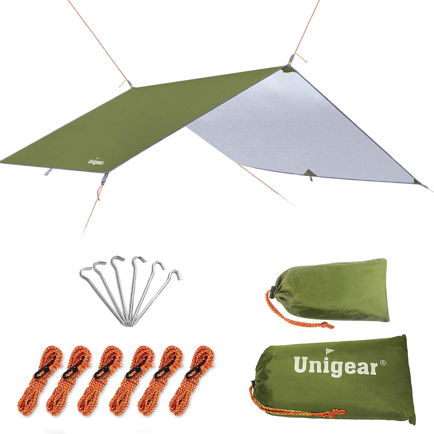 Unigear Hammock Rain Fly Waterproof Tent Tarp, 9.8X9.8Ft, Uv Protection And Pu 3000Mm Waterproof, Lightweight For Camping, Backp