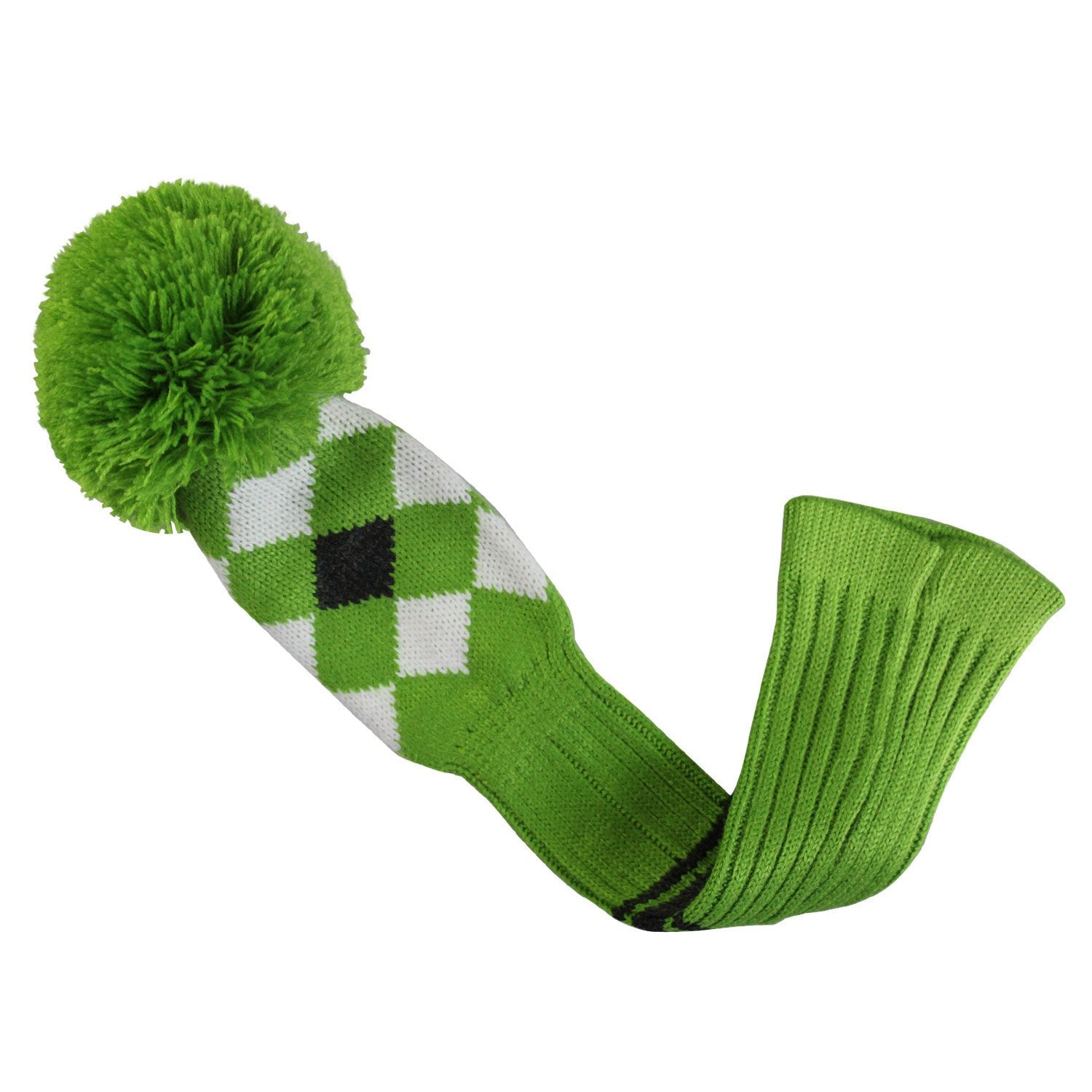 Scott Edward Green Grey White Argyle Golf Club Head Covers, Acrylic Yarn Double-Layers Knitted, With Rotatable Number Tags Set O