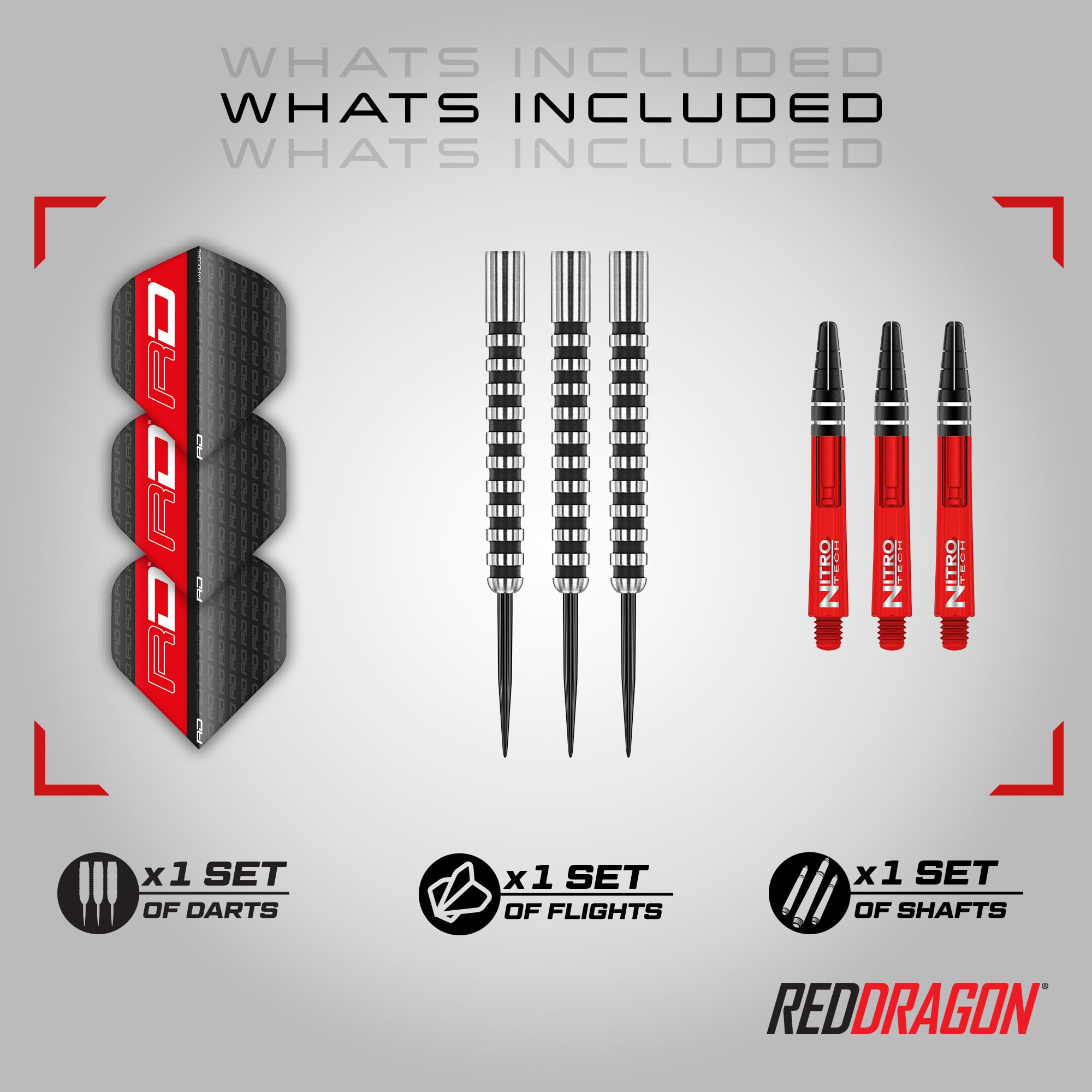 Red Dragon Javelin Black 24G Tungsten Darts Set With Flights And Stems