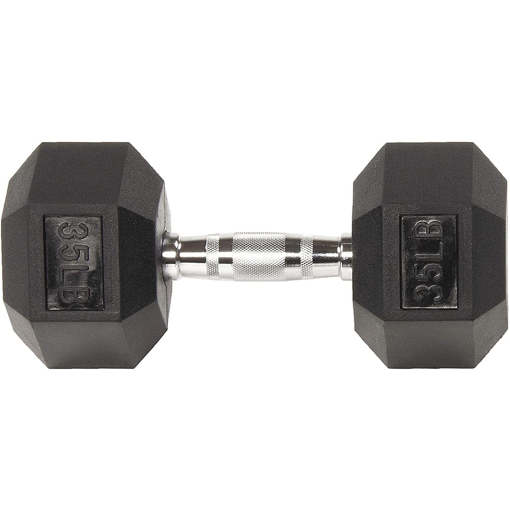 Signature Fitness Rubber Encased Hex Dumbbell, 35Lb Single