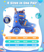 Kids Roller Skates for Beginners - ZOOBLISS Toddler Roller Skates for Boys Ages 3-7 with Light-Up Wheels & 4 Adjustable Sizes, T
