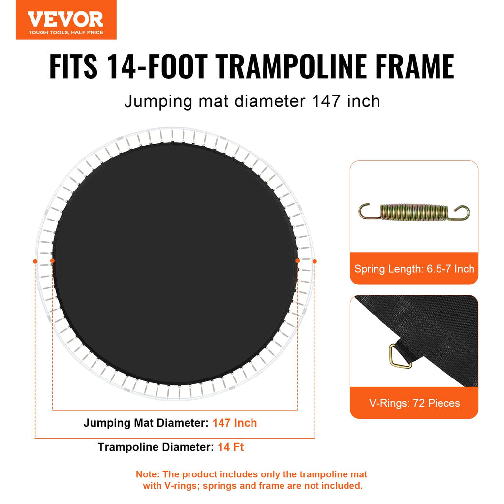 Vevor Replacement Trampoline Mat Fits 14Ft Frame 72 V-Ring 6.5''-7'' Spring Length