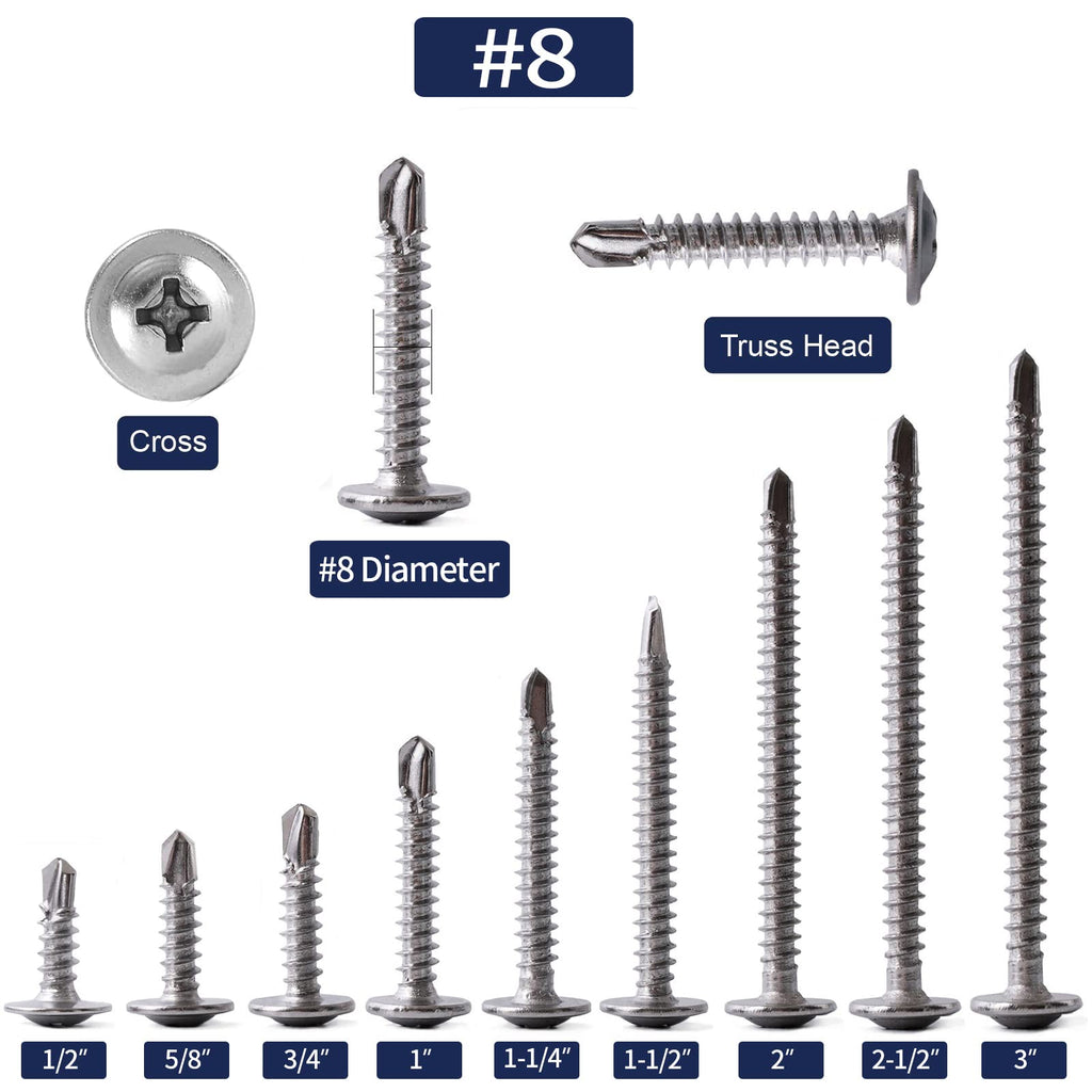 8 X 1-12 Sheet Metal Screws 100Pcs 410 Stainless Steel Truss Head Fast Self Tapping Screws By Sg Tzh