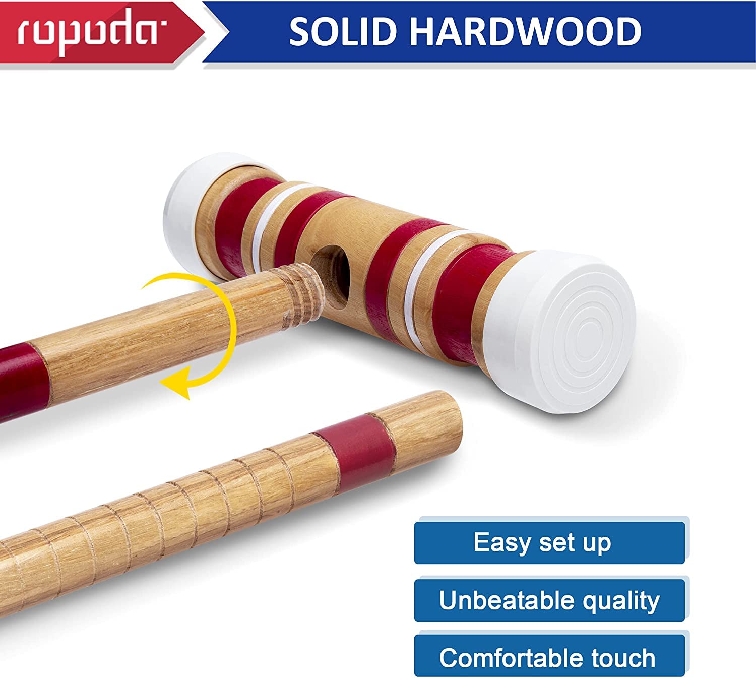 Ropoda Six-Player Croquet Set With Wooden Mallets, Colored Balls, Sturdy Carrying Bag For Adults &Kids, Perfect For Lawn,Backyar