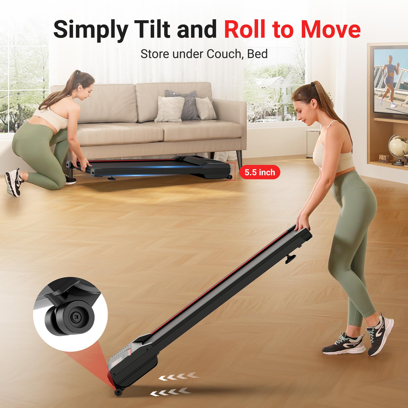 Therun Walking Pad Treadmill With 6% Auto Incline, 2.5 Hp Under Desk Treadmill For Home Office With Remote Control, 300 Lbs Weig