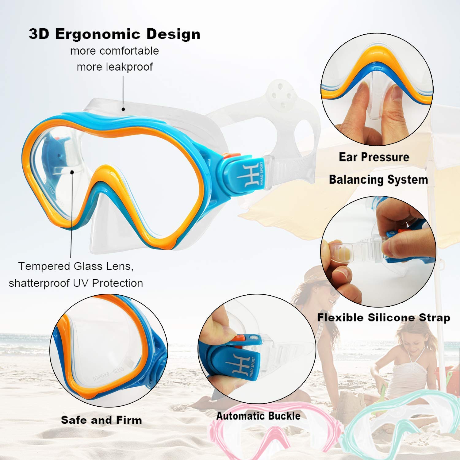 Kids Snorkeling Gear Dry Snorkel Hhao Sport Kids Snorkel Set Junior Anti Fog 180       Panoramic View, Swim Goggles With Nose Co