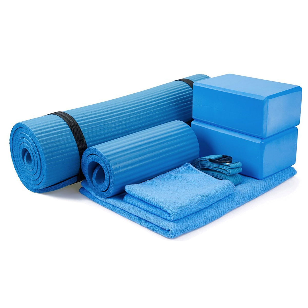 BalanceFrom GoYoga 7Piece Set  Include Yoga Mat with Carrying Strap, 2 Yoga Blocks, Yoga Mat Towel, Yoga Hand Towel, Yoga Stra