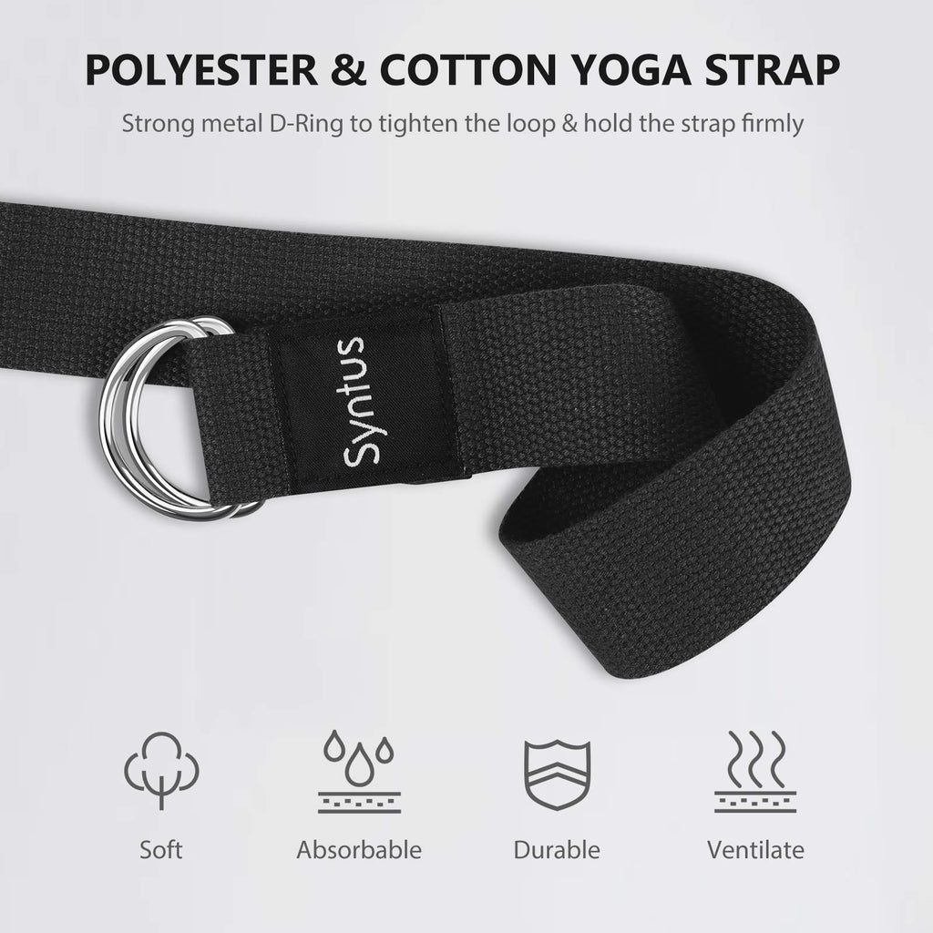 Syntus Yoga Block And Yoga Strap Set, 2 Eva Foam Soft Non-Slip Yoga Blocks 9   6   4 Inches, 8Ft Metal D-Ring Strap For Yoga, Ge