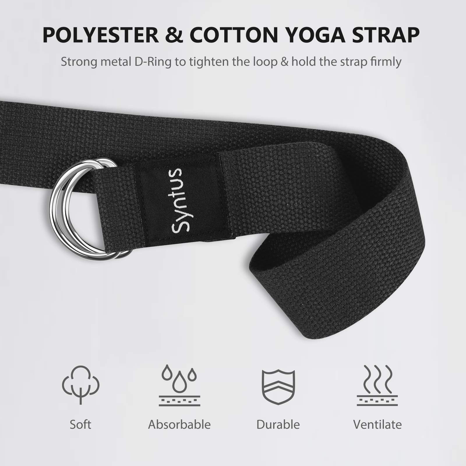 Syntus Yoga Block And Yoga Strap Set, 2 Eva Foam Soft Non-Slip Yoga Blocks 9   6   4 Inches, 8Ft Metal D-Ring Strap For Yoga, Ge