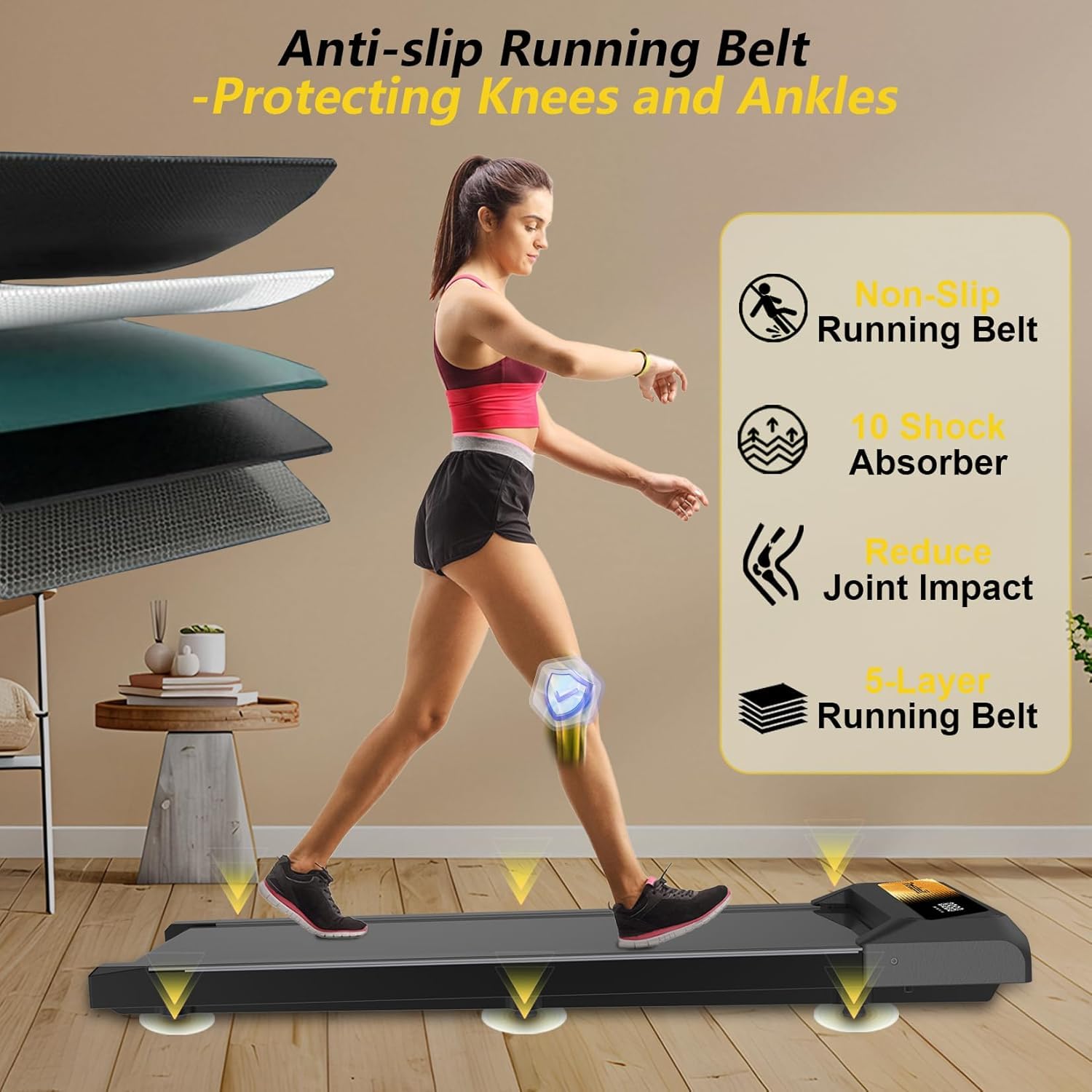 Compact Walking Treadmill - 2.5Hp Under Desk Treadmill For Office & Home, 265Lbs Capacity Treadmills For Home, App & Remote Cont