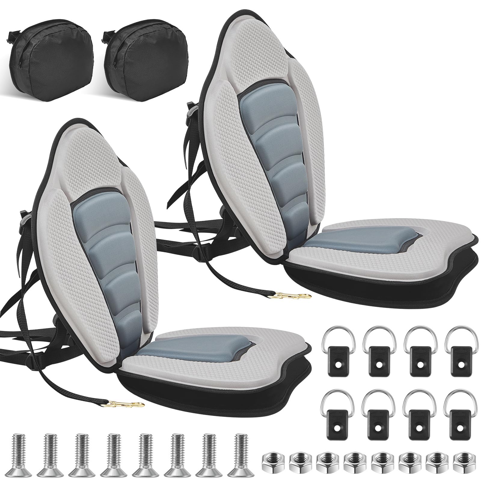 Lewtemi 2 Set Thicken Kayak Seat with Back Support Canoe Paddle Board Seat with Detachable Storage Bag Adjustable Sit on Top Pad