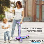 Hover-1 Chroma Folding Kick Scooter for Kids with Multicolor Wheel Lights, 3    Front Wheels, Rear Foot Brake, and 110 LB Weight