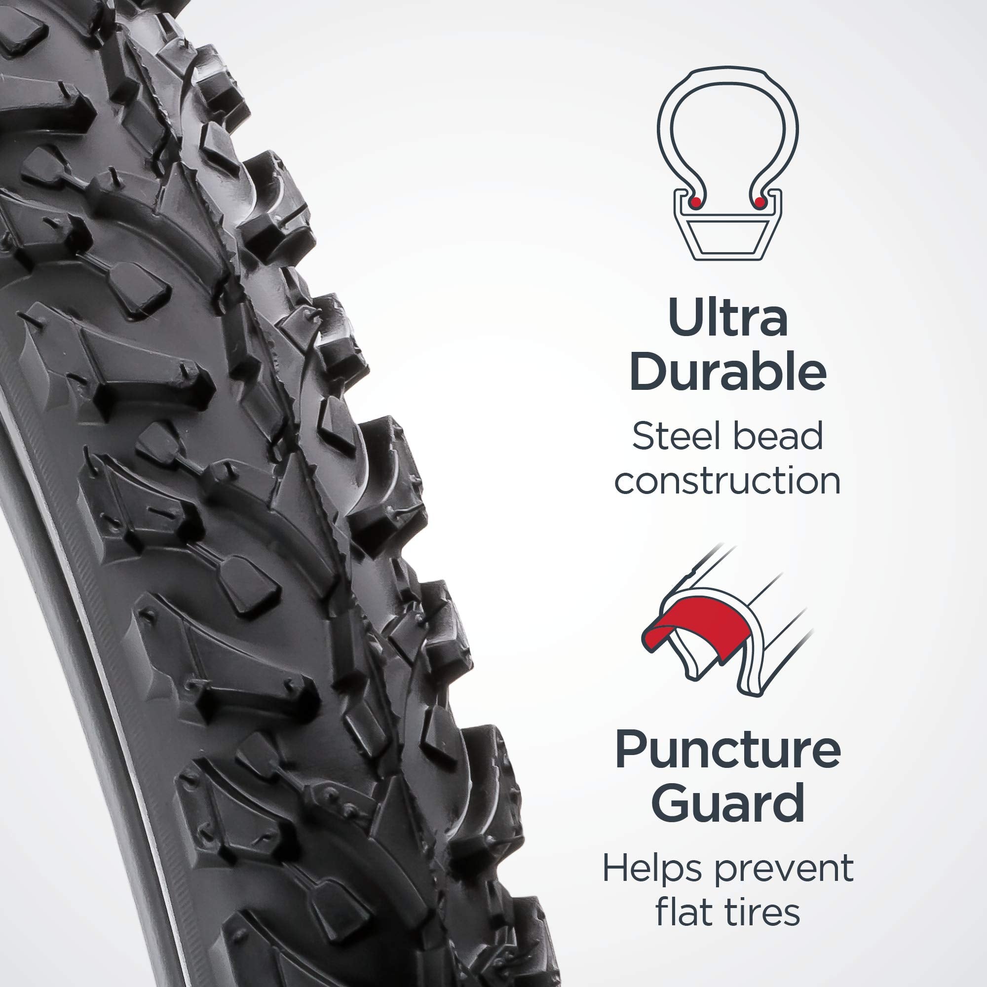 Schwinn Replacement Bike Tire, 26'' X 1.95'' All-Terrain Mountain Bike Tire, Wide & Blocky Knobs, Puncture Guard, Fits Internal