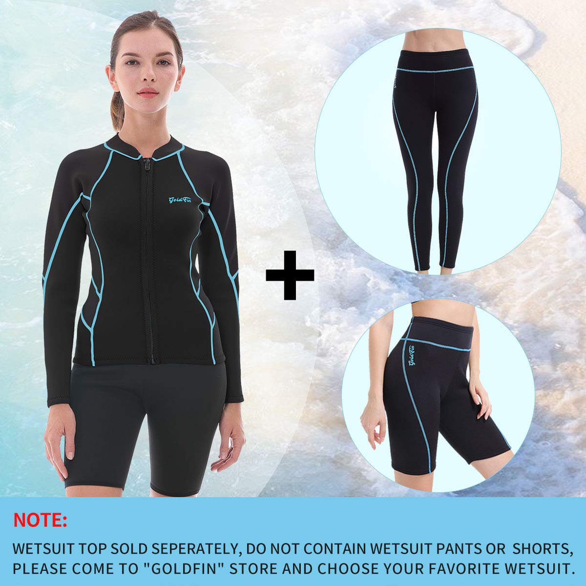 Goldfin Wetsuit Top Women, 2Mm Wetsuits Jacket Long Sleeve Neoprene Tops For Water Aerobics Diving Surfing Swimming
