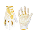 HANDLANDY Kids Football Gloves, Sticky Wide Receiver Gloves for Youth, White and Gold Stretch Fit Football Glove (White and Gold