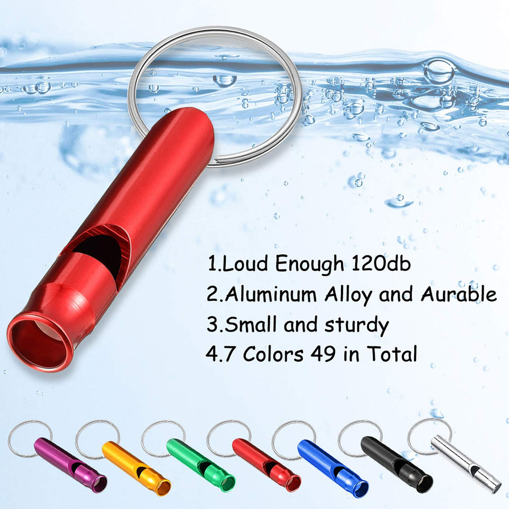 49 Pieces Emergency Whistle With Keychain, Aluminum Keychain Whistle Emergency Survival Whistle Key Chain For Outdoor Camping Hi