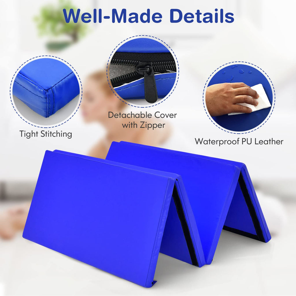 Gymax Gymnastics Mat, 4 X 8 X 2'' Folding Exercise Mat Thick W/Carry Handles & Sturdy Stitching Waterproof Pu Leather Cover, Tum