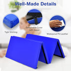 Gymax Gymnastics Mat, 4 X 8 X 2'' Folding Exercise Mat Thick W/Carry Handles & Sturdy Stitching Waterproof Pu Leather Cover, Tum