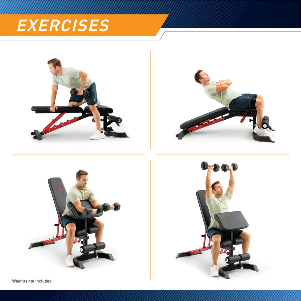 Marcy Adjustable Weight Bench for Home Gym, Heavy-Duty Workout Bench Press with 7-Position Backrest, Incline Decline Flat, Preac