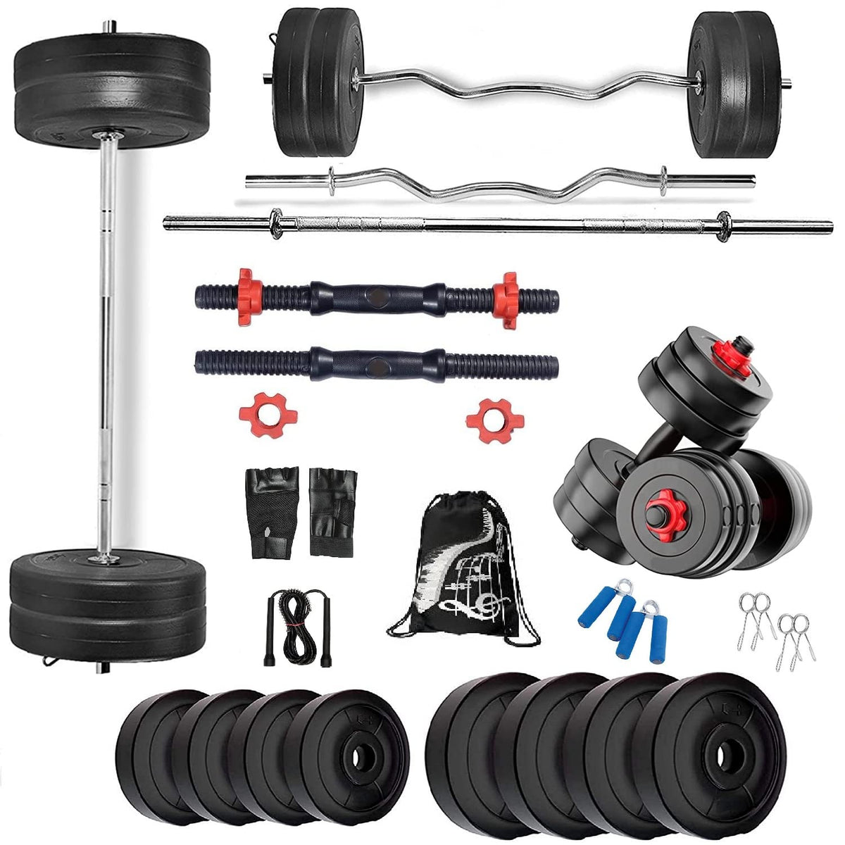 BODYFIT Home Gym Set, 8Kg to100Kg Weight Plates, 3ft Curl, 5Ft Straight Rod + One Pair New Dumbbell Rods, Exercise Set, Home Gym