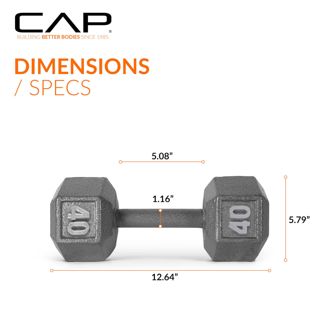 CAP Barbell 40 LB Cast Iron Hex Dumbbell Hand Weight - Pair | Grey
