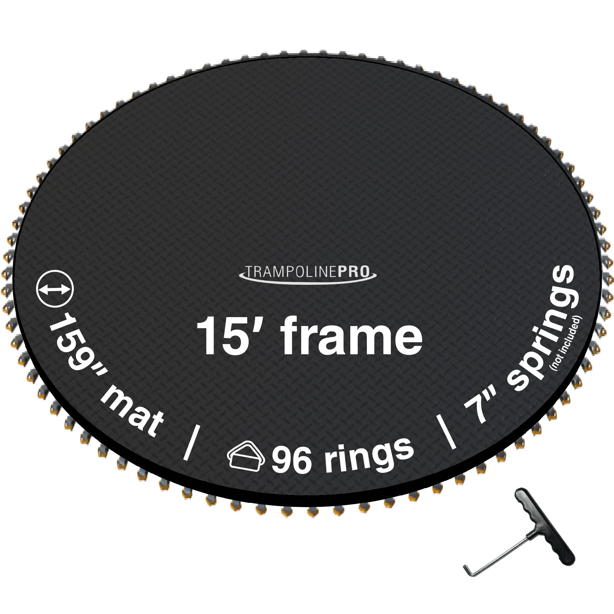 Trampoline Pro Replacement Trampoline Mat 15ft Round Frame, for 96 Springs, 7 Spring Length, Fits All Same Size Brands, Mat has 