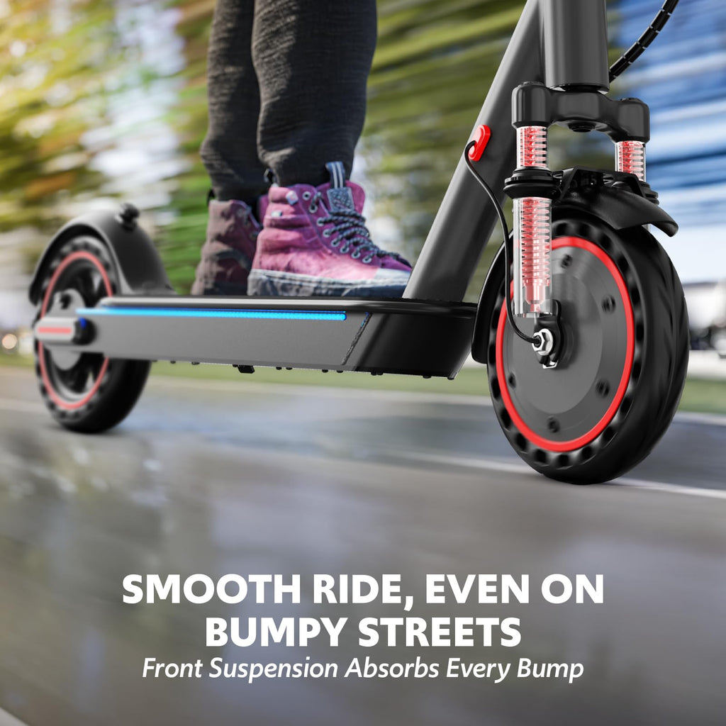 Electric Scooter Adults, Up to 23 Miles & 19 MPH, Front Suspension, Folding E-Scooter Built-in Side Lights, 550W Motor, 36V 10.5
