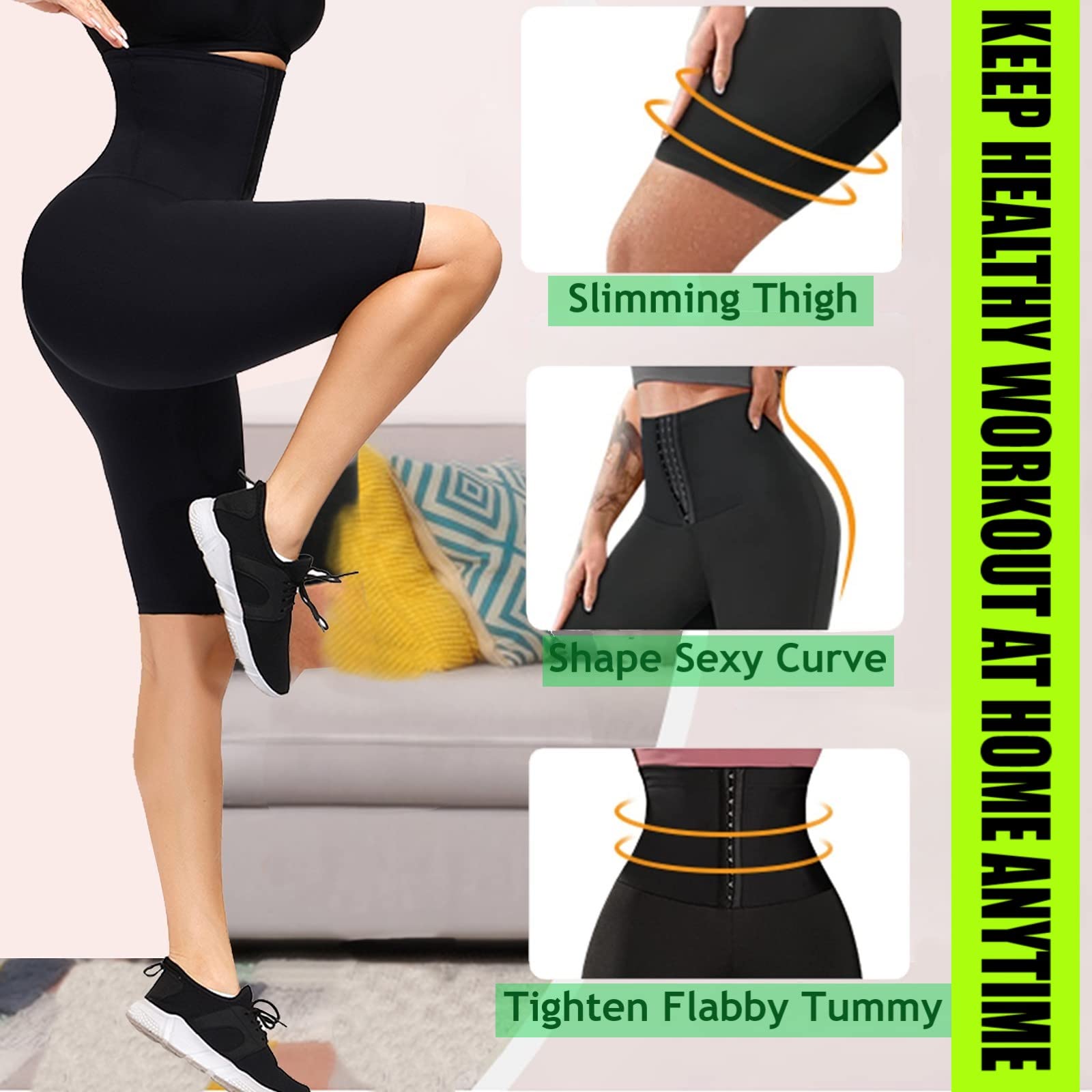 Huiming Sauna Sweat Shorts For Women High Waisted Thermo Waist Trainer Slimming Leggings Pants Body Shaper (Small/Medium)