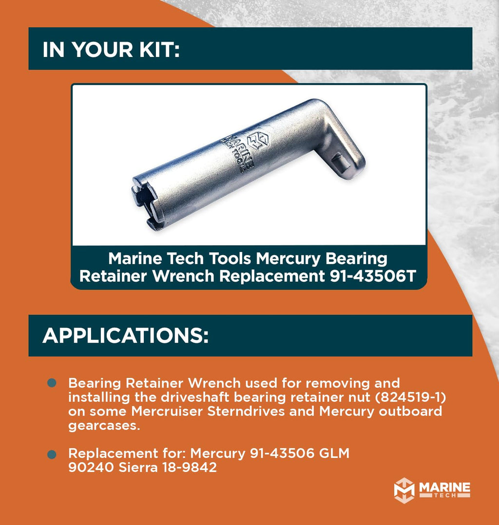 Marine Tech Tools Mercury Bearing Retainer Wrench Replacement 91-43506T, Removes & Installs Driveshaft Bearing Retainer Nut For