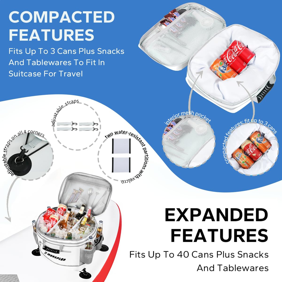 Morxplor Waterproof Pvc Material Paddleboard Cooler Deck Bag - 40 Can Insulated Lunch Box For Paddleboarding, Camping, Kayaking