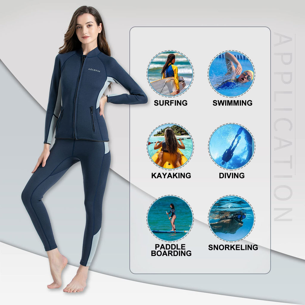 Goldfin Wetsuit Pants Womens, 2Mm Neoprene Pants Keep Warm For Water Aerobics Diving Swimming Surfing Kayaking Boating (Navy, 3X