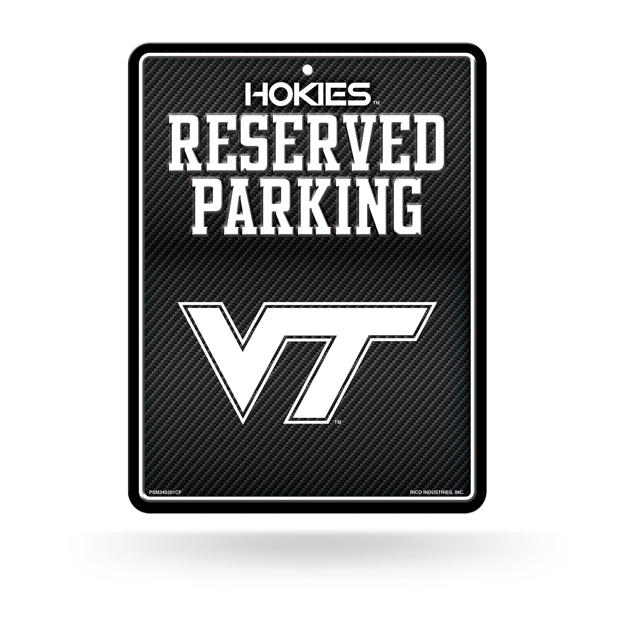 Rico Industries NCAA Virginia Tech Hokies Metal Parking Sign 8.5 x 11 Carbon Fiber Metal Parking Sign - Great for Man Cave, Bed 