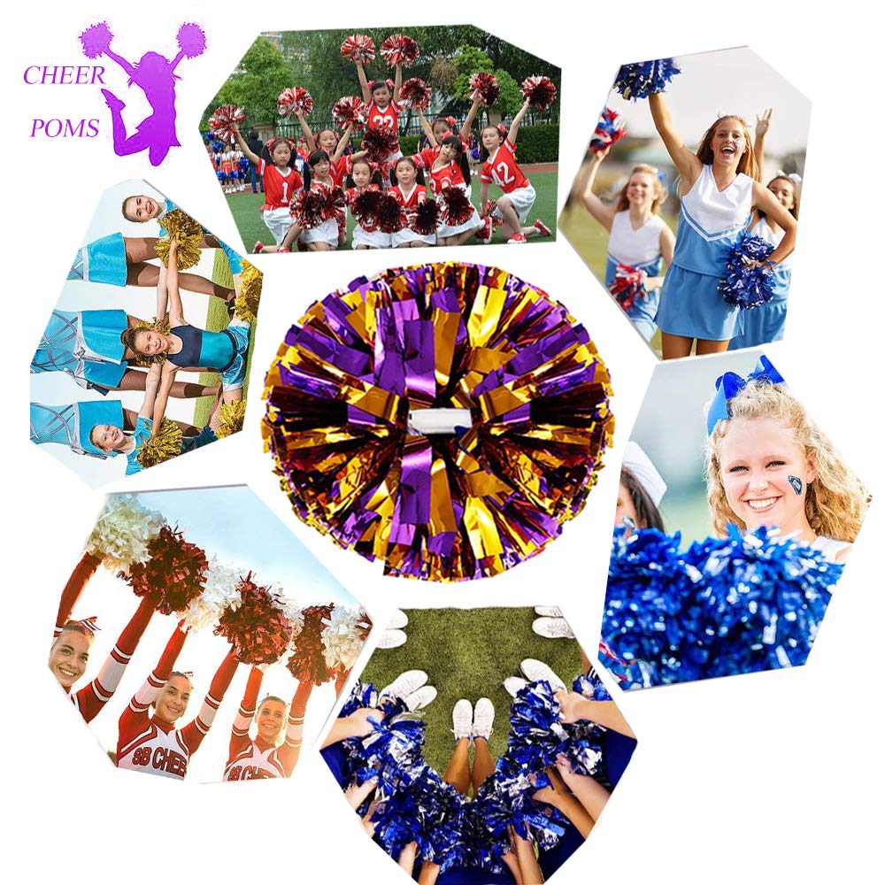 4Pcs Metallic Cheerleading Pom Poms For Kids, Creatiee 2 Pair Cheerleader Cheering Squad Pompoms For Boy Girl School Sports Game