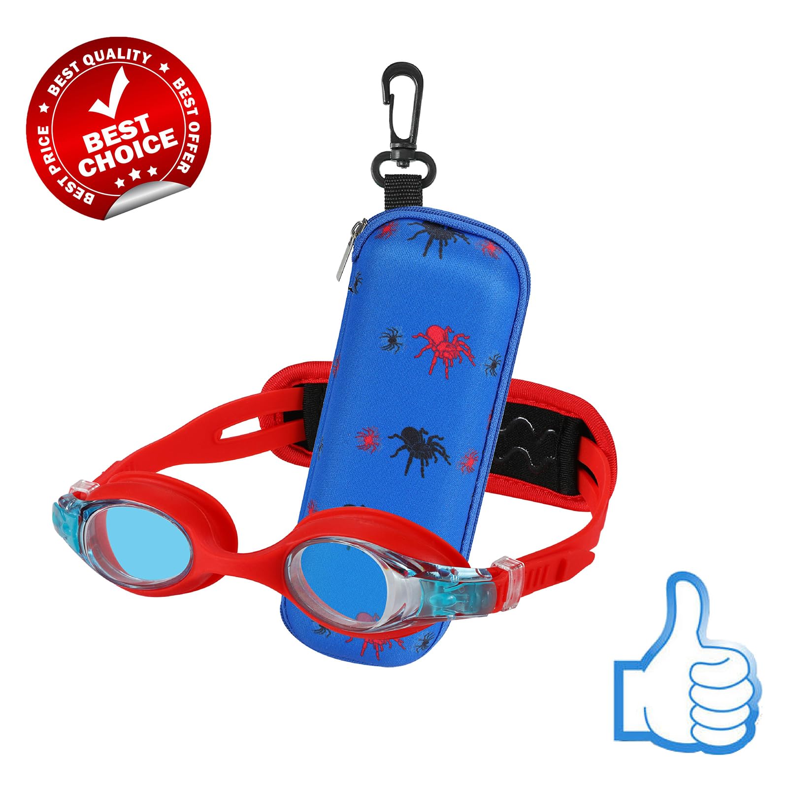 Hydrocomfy Toddler Swimming Goggles 3/4/5/6 Years Old, Kids Swim Goggles 4-7, Red/Blue Spider Goggles For Kids 3-6