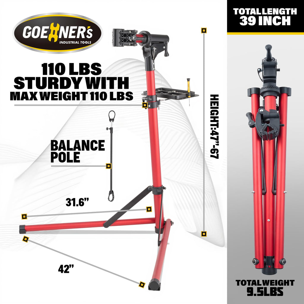 Goehner 'S Upgrade Ebike Repair Stand (Max 110 Lbs) - Portable Aluminum Bicycle Workstand For Electric, Mountain, And Road Bikes