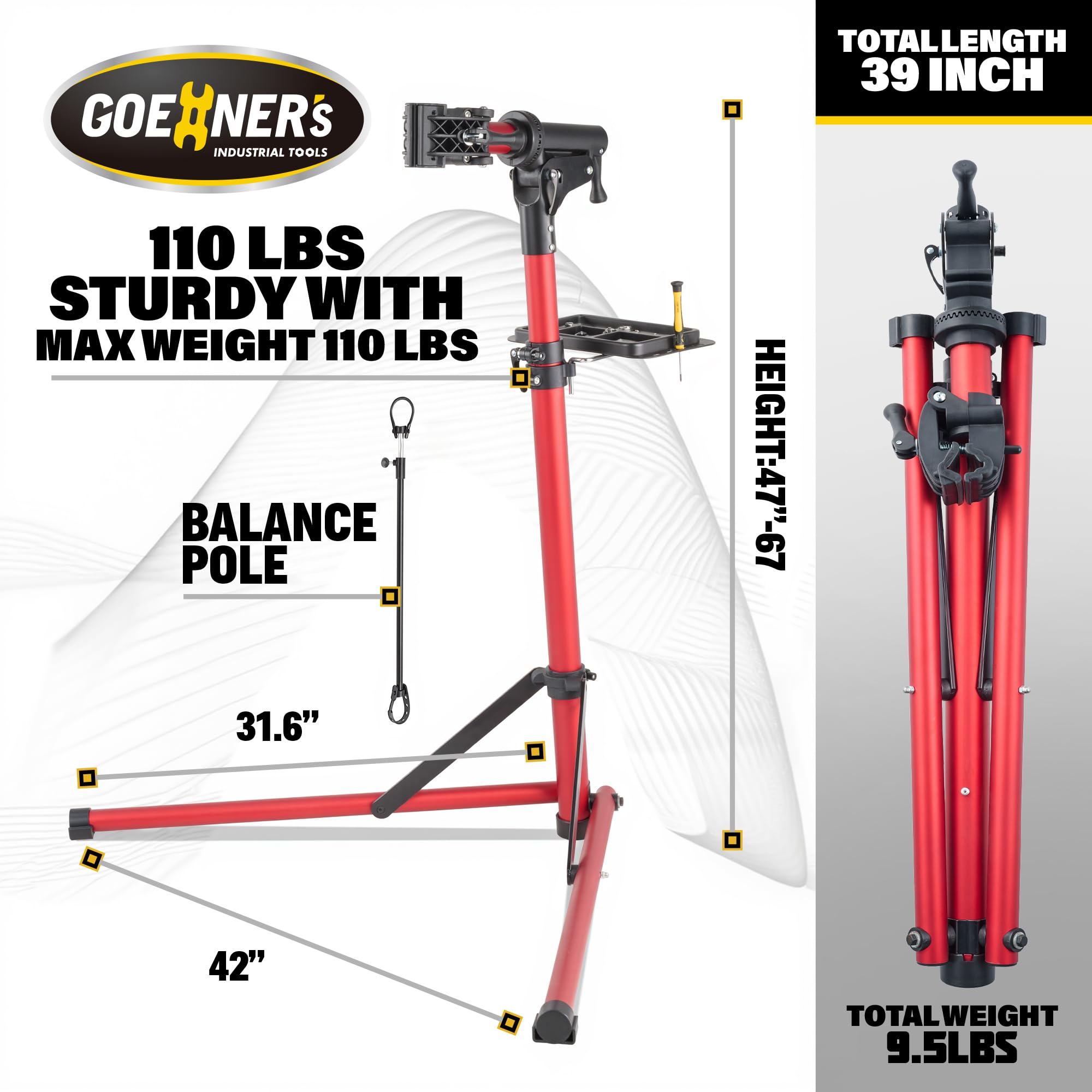 Goehner 'S Upgrade Ebike Repair Stand (Max 110 Lbs) - Portable Aluminum Bicycle Workstand For Electric, Mountain, And Road Bikes
