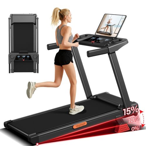 16% Incline Treadmill with Handle, 3-in-1 Portable Treadmills for Home and Office, Foldable Treadmills with 300 Lbs Weight Capac