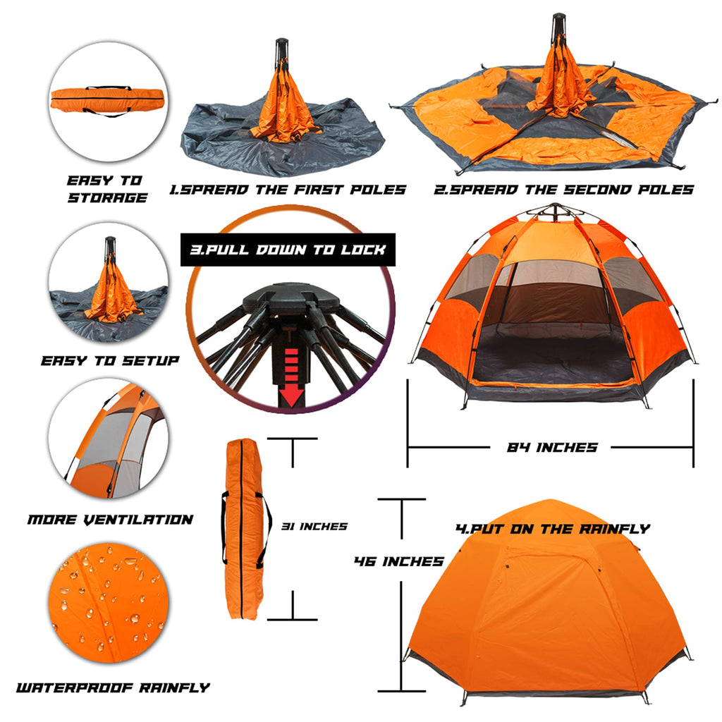 Instant Pop Up Tent Family Camping Tent Portable Light Weight Tents Automatic Easy Setup Tent Waterproof Windproof Backpack Tent