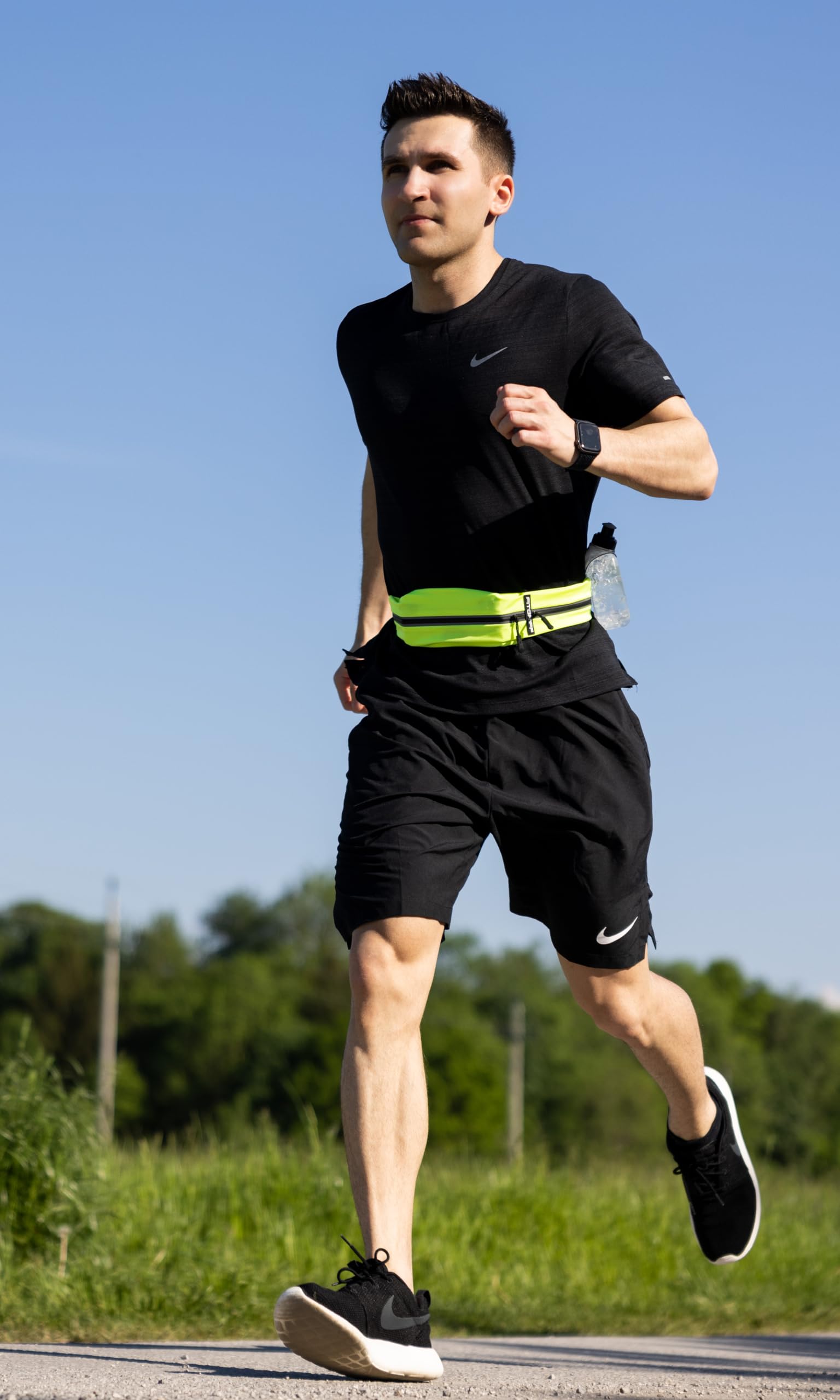 Fitgriff Running Belt For Men & Women - Secure Jogging Pouch For Phone, Keys & Essentials - For All Cell Phones (Neon Yellow, 33