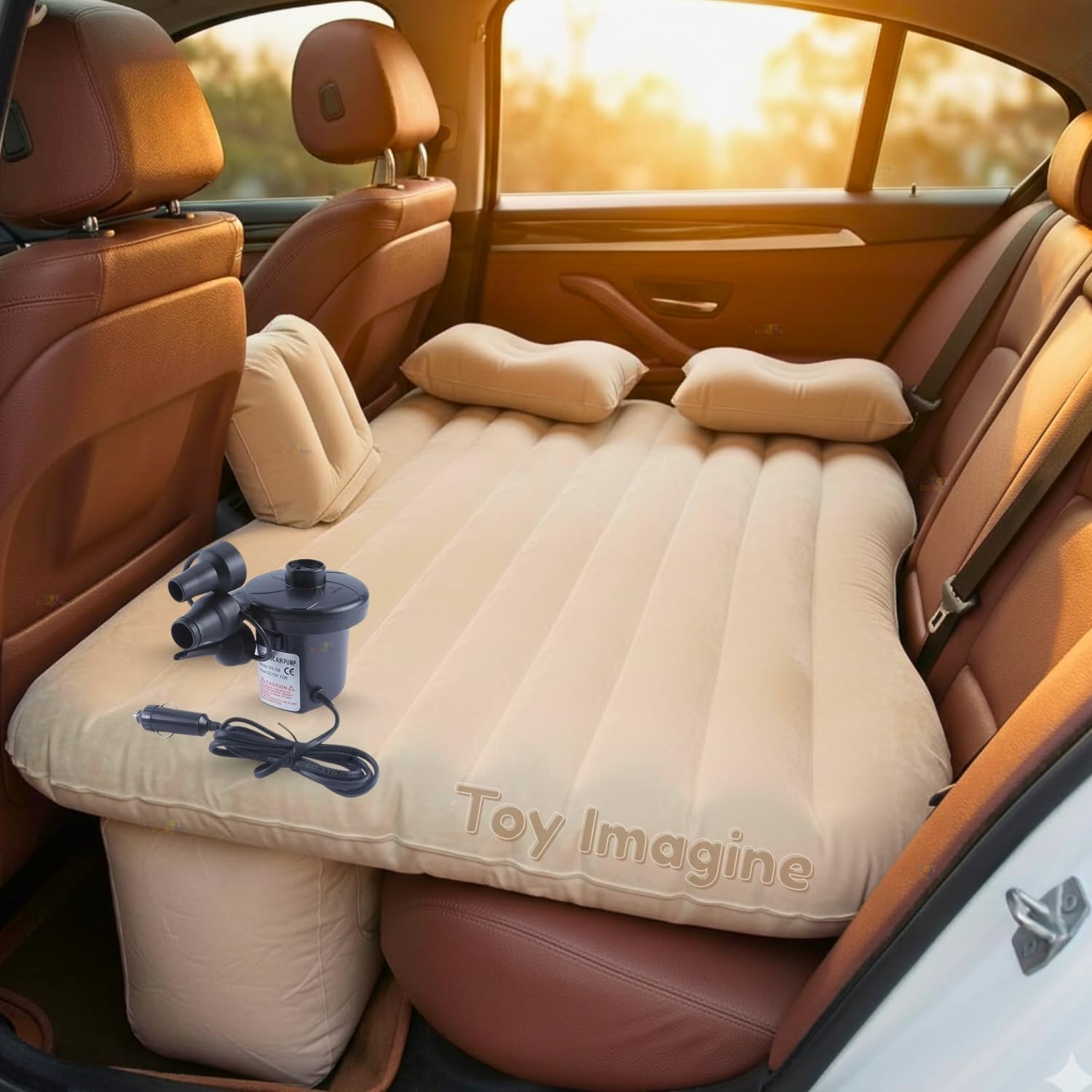 Toy Imagine Car Inflatable Bed With Air Pump & 2 Pillows Quick Inflatable Back Seat Bed Car Bed For Kids, Travel, Trip, Camping,