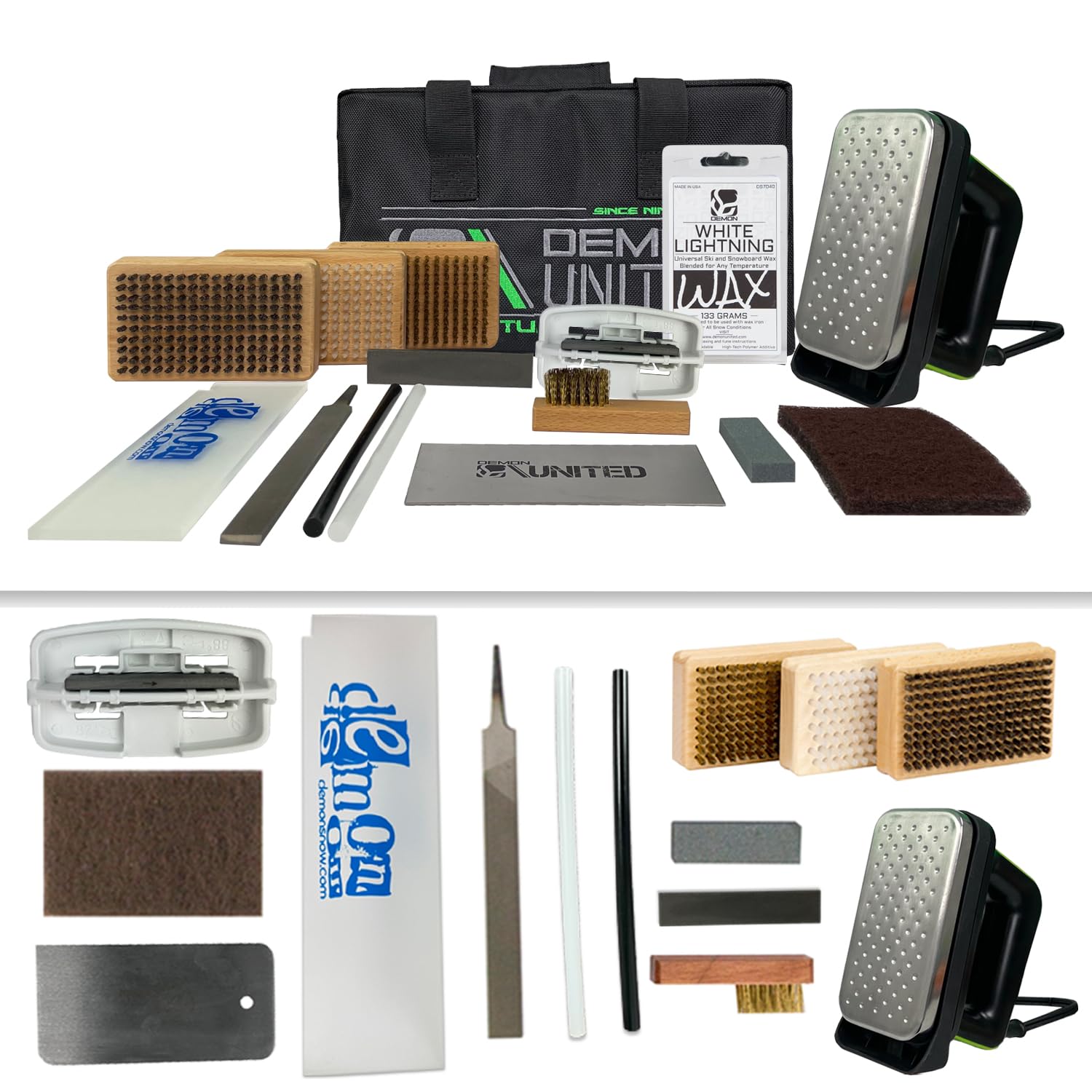 Demon Complete Ski Tune Kit With Wax And Brush Kit- Snowboard Tuning Kit**Made In Usa Wax**