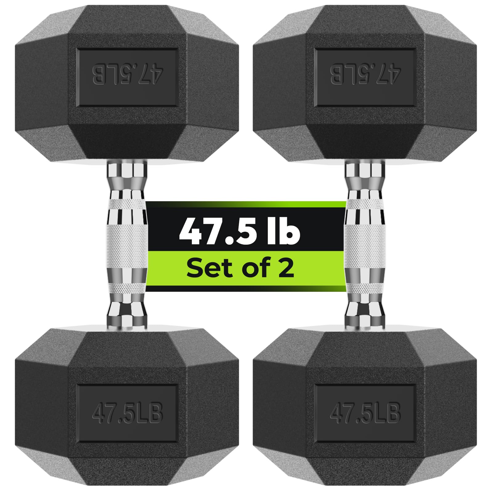 Hex Dumbbell Rubber Encased Dumbbell Strength Training Hex Dumbbell, Hand Weight For Workout & Exercise/Pair Of 47.5Lb