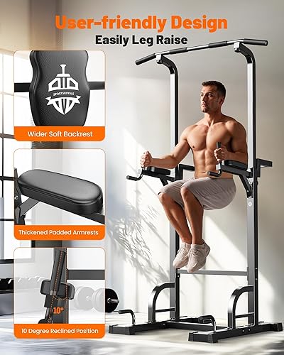 Sportsroyals Power Tower Dip Station Pull Up Bar For Home Gym Strength Training Workout Equipment, 400Lbs
