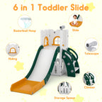 LulliSpace 6 in 1 Toddler Slide,Kids Playset for Toddlers Indoor Outdoor, Baby Slide with Basketball Hoop, Telescope & Storage S