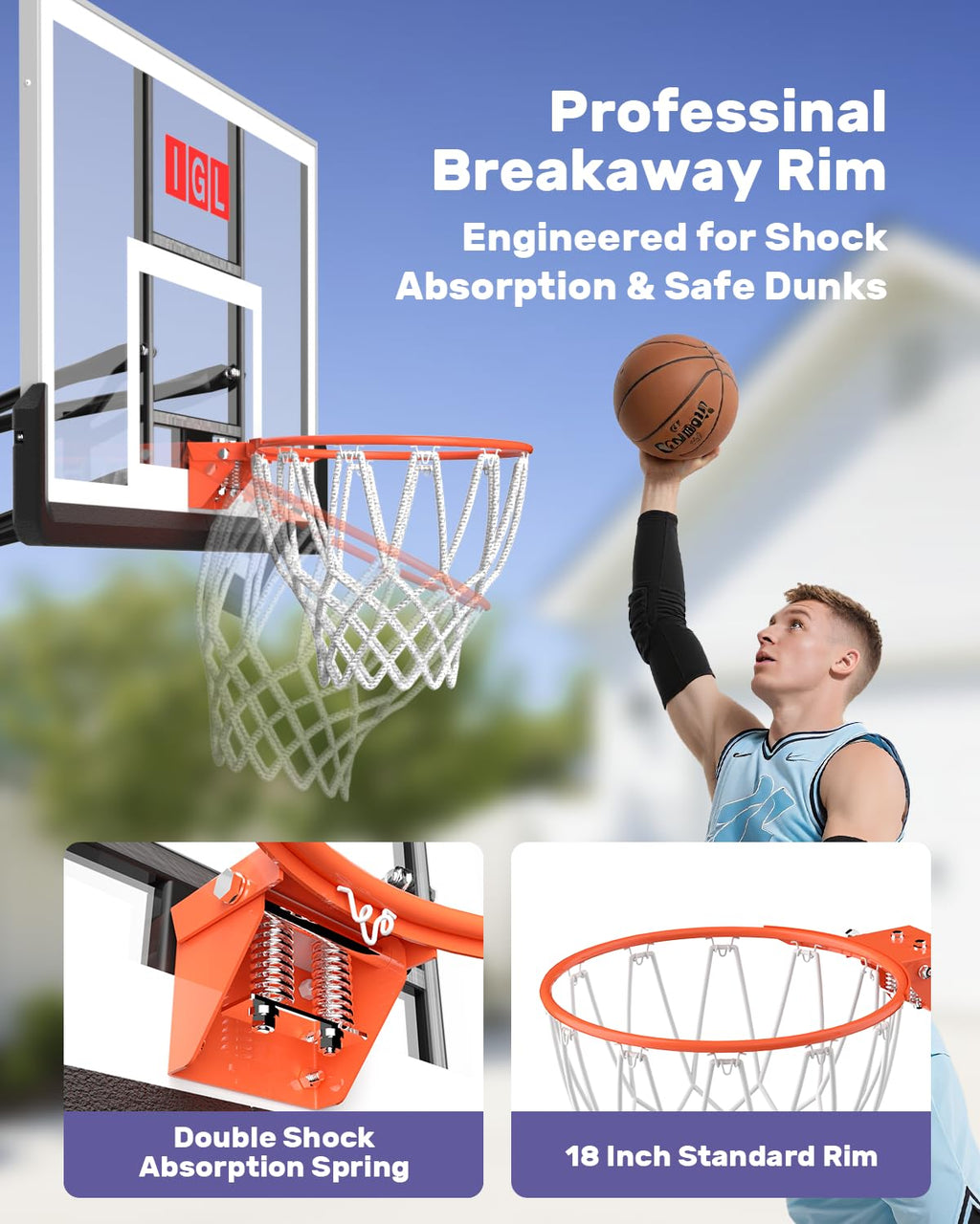 IGL In Ground Basketball Hoops Outdoor, 10ft Height Adjustable In Ground Basketball Goal, Inground Basketball Hoop with 52 Inch