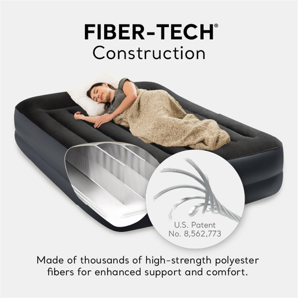 Intex 64123Ed Dura-Beam Plus Pillow Rest Air Mattress: Fiber-Tech - Queen Size - Built-In Electric Pump - 16.5In Bed Height - 60