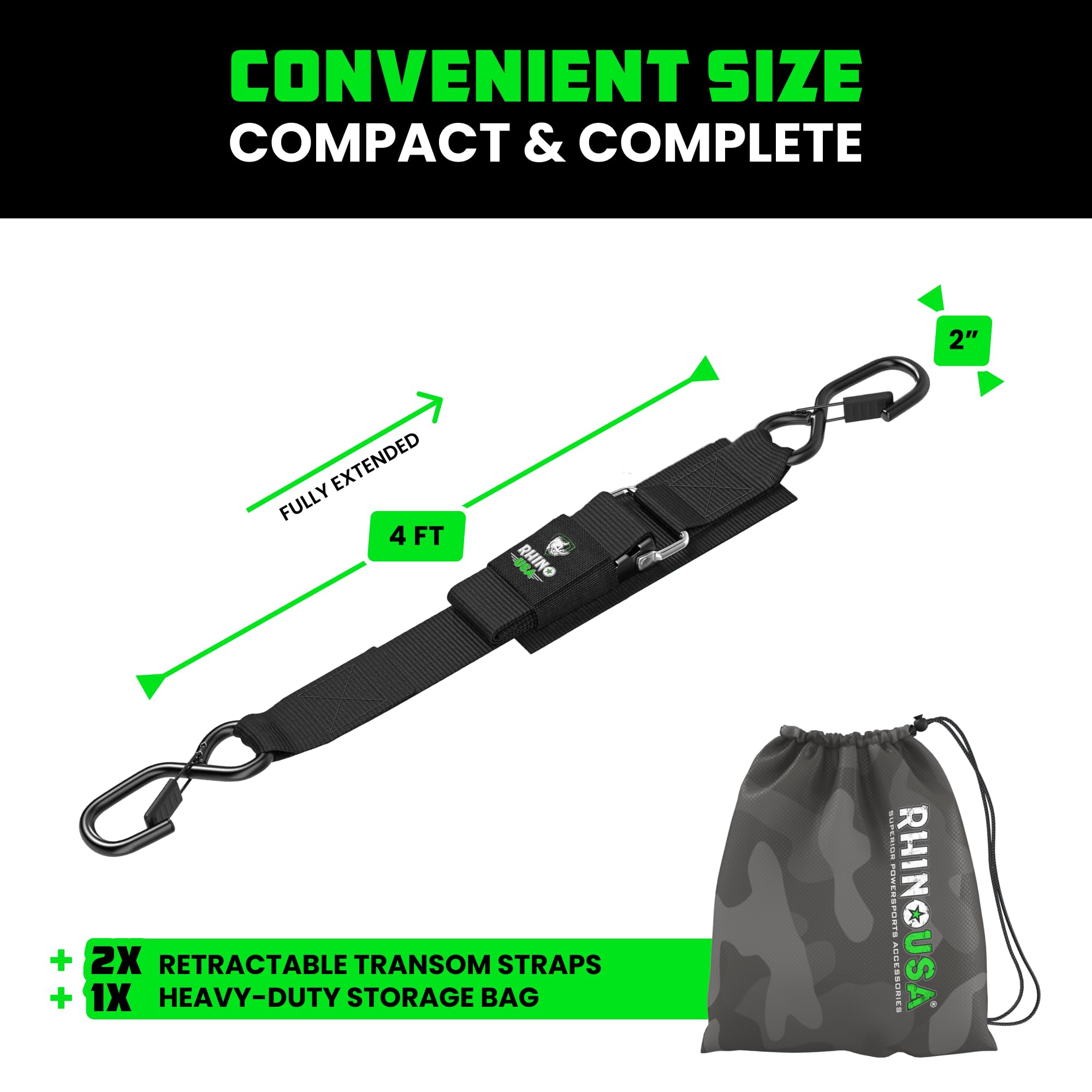 Rhino Usa Boat Trailer Transom Straps (2Pk)- Heavy Duty 2 Inch X 48 Inch Adjustable Straps For Trailering - Ultimate Marine Tie