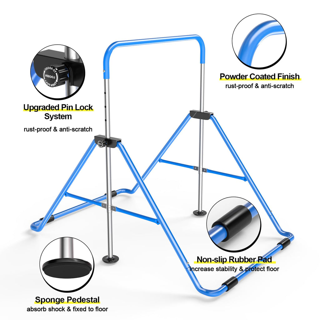 Safly Fun Expandable Gymnastics Bars Junior Training Bar Gymnastic Folding Horizontal Bars With Mat For Kids(Blue+Mat)