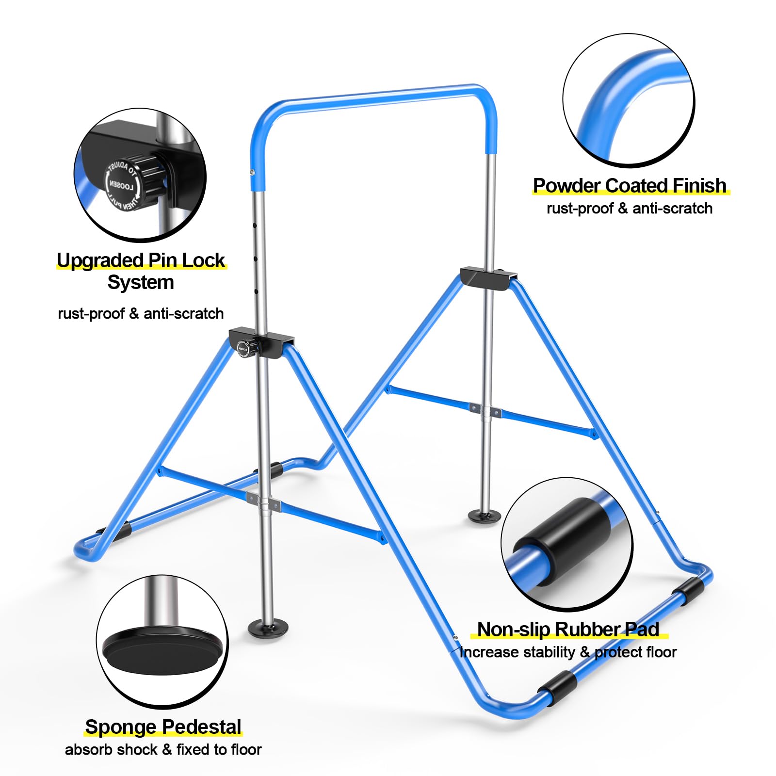 Safly Fun Expandable Gymnastics Bars Junior Training Bar Gymnastic Folding Horizontal Bars With Mat For Kids(Blue+Mat)